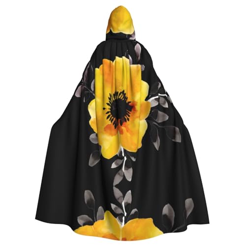 WURTON Kapuzenumhang mit gelber Blume, für Erwachsene, Hexe und Vampir, Cosplay-Kostüm, Umhang, geeignet für Karnevalspartys von WURTON