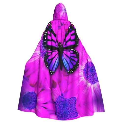 WURTON Lila Schmetterling und Blume Karneval Kapuzenumhang für Erwachsene, Hexe und Vampir Cosplay Kostüm Umhang, geeignet für Karnevalspartys von WURTON