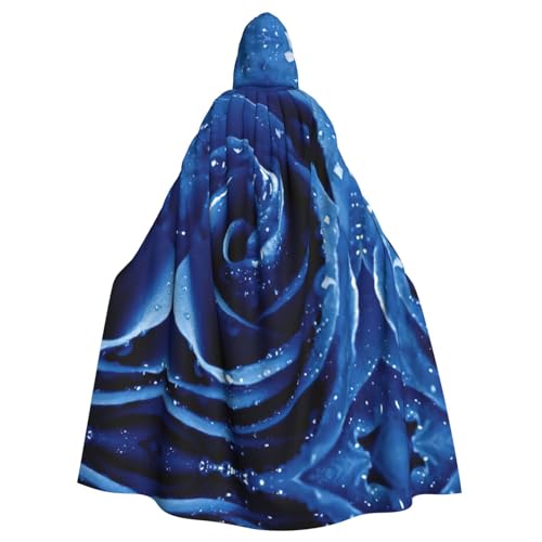 WURTON Schöne blaue Rosen-Illustration, Karnevalskostüme für Erwachsene, Cosplay, Umhang mit Kapuze, für Damen und Herren, 185 cm von WURTON