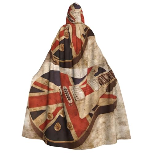 WURTON Umhang mit Gitarre, britische Flagge, voller Länge, mit Kapuze, Cosplay-Kostüme, Umhang, 190 cm von WURTON