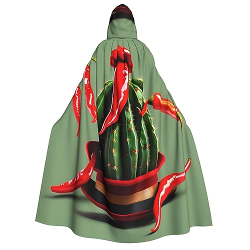 WURTON Umhang mit Kaktus-Hut und Chilischote, volle Länge, Kapuzenumhang für Erwachsene, Karneval, Party, Cosplay, Kostüm, Umhang, 190 cm von WURTON