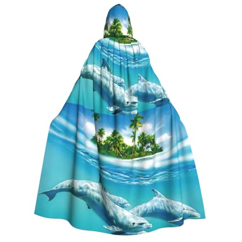 WURTON Unterwasser-Meeres-Fisch-Kostüm, Umhang mit Kapuze für Erwachsene, Hexe und Vampir, Cosplay, Umhang, geeignet für Karnevalspartys, 190 cm von WURTON