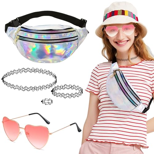 WUSANNA 90er Jahre Outfit Damen 90er Jahre Accessoires Outfit Metallic Bauchtasche Gürteltasche Herz Party Brillen für Hippie Neon Karneval Karneval Cosplay Kostümzubehör Geeignet für Mädchen WUSANNA 90er Jahre Outfit Damen 90er Jahre Accessoires Outfit Metallic Bauchtasche Gürteltasche Herz Party Brillen für Hippie Neon Karneval Karneval Cosplay Kostümzubehör Geeignet für Mädchen von WUSANNA