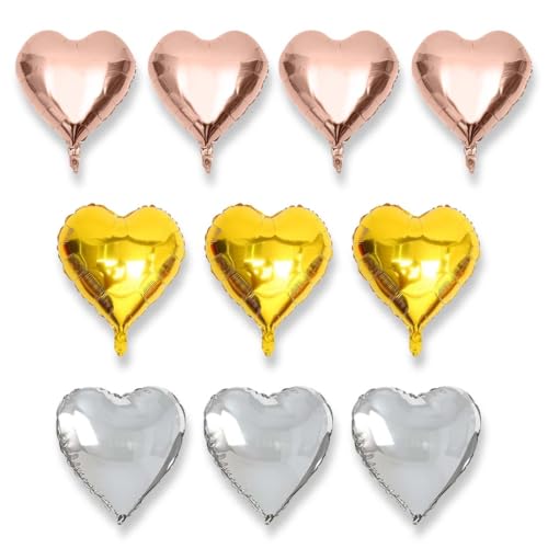 WUSJCOF 10 Stück Herz Folienballons, Helium Herzluftballons, Herzballons für Geburtstag, Hochzeit, Valentinstag (Metallfarbe) von WUSJCOF