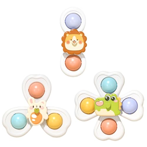 WUSJCOF 3 PCS Babysauge Spielzeug, Babyspielzeug ab 3 Monaten, Babysicheres Badespielzeug, Reisespielzeug, Babysinsonspielzeug, Rotor mit Saugsauge, Babysauge Tischspielzeug von WUSJCOF