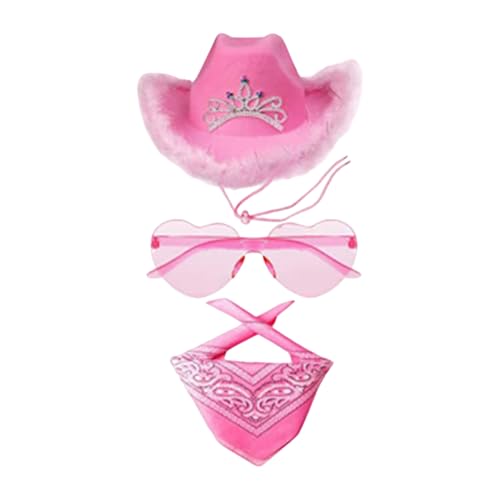 WUUISDNX 3 Stück Stoff Rosa Cowgirl Kostüm Westernhut für Damen Rosa Hut Filz Cowgirl 3 Stück Rosa Fancy Federn Damen Rosa, A WUUISDNX 3 Stück Stoff Rosa Cowgirl Kostüm Westernhut für Damen Rosa Hut Filz Cowgirl 3 Stück Rosa Fancy Federn Damen Rosa, A von WUUISDNX
