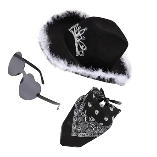 WUUISDNX 3 Stück Stoff Rosa Cowgirl Kostüm Westernhut für Damen Rosa Hut Filz Cowgirl 3 Stück Rosa Fancy Federn Damen Rosa, B von WUUISDNX