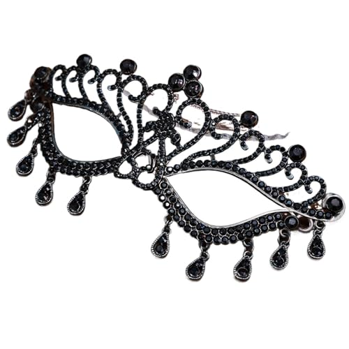 WUYXTO Maskerade Maske 2PCS Maskerade Prom Maske Kopfschmuck Hochzeit Schmuck Strass Quaste Gesichtsmaske Bankett Kleid Zubehör(Black) von WUYXTO