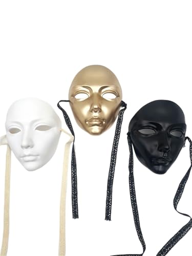 WUYXTO Maskerade Maske 3PCS Vollgesichts-Maskenball-Hip-Hop-Tanzmaske, schwarze, weiße und silberne reine Farbmaske, Kostüm-Performance-Requisiten von WUYXTO