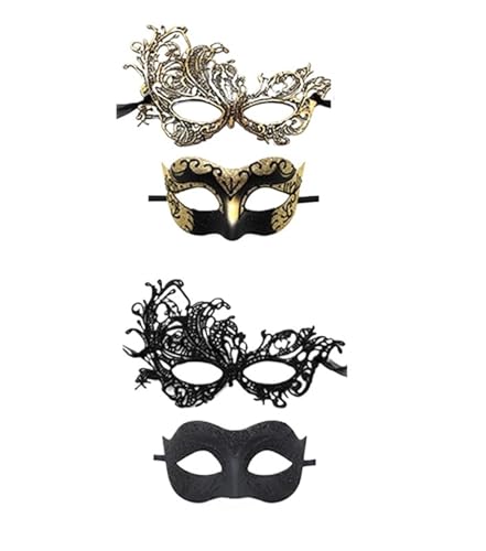 WUYXTO Maskerade Maske 4-teiliges elegantes Masken-Set aus Spitze for Paare for Partys, Karneval und Feiern von WUYXTO