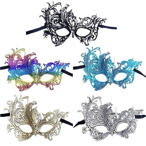 WUYXTO Maskerade Maske 5PCS Halbe Gesichtsmaske Maskerade Frauen Kleid Weihnachten Party Cosplay Dekoration Augenmaske Nachtclub Spitzenmaske von WUYXTO