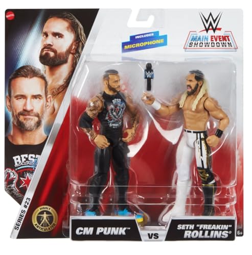 WWE CM Punk V Seth Freakin Rollins Mattel Main Event Showdown 2 Pack Series 23 Wrestling Action Figure Toy 2025 von WWE