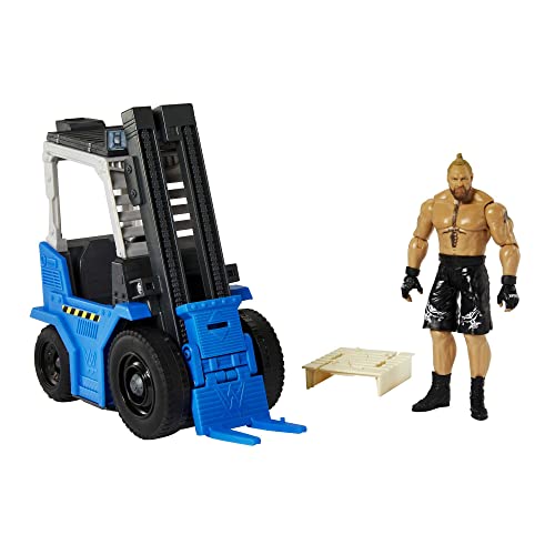 WWE Brock Lesnar & Wrekkin Slam 'N Stack Gabelstapler - Hebefunktion, 6 auseinanderbrechende Teile, zum Wegschleudern von Gegnern, für Kinder ab 6 Jahren, HLM00 von Mattel