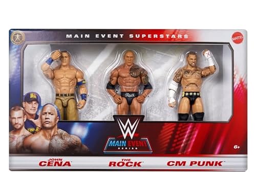 WWE John Cena, The Rock and CM Punk 3 Pack Main Event Action Figures Superstars Mattel Basic Series Wrestling Action Figure Toys von WWE