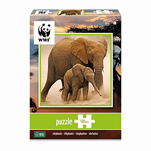 Ambassador World Wildlife Fund 7230207 Elefanten, 100 Teile Puzzle für Erwachsene und Kinder ab 5 Jahren, WWF, Tierpuzzle von Ambassador