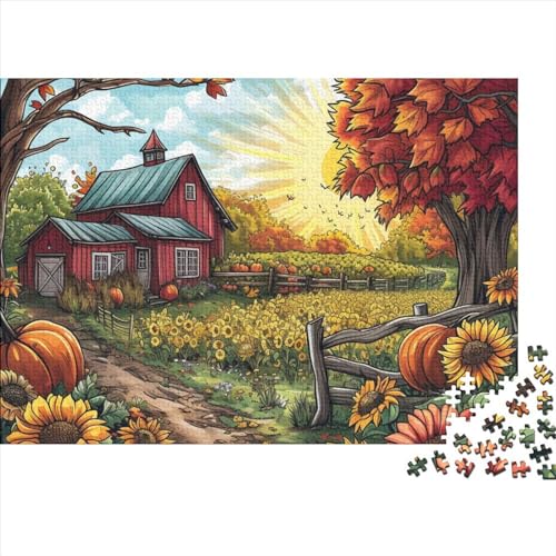 Flower Puzzle 1000 + Puzzle for Adults, Autumn Maple Cottage Puzzle Game, for Adults Stress Relieve Game Toy Gift for Adults and Children from 14 Years 1000pcs (75x50cm) von WWJLRLXTO