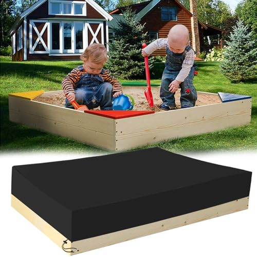 Sandkasten Abdeckung Wasserdicht 210D Oxford-Stoff Abdeckung Sandkasten Staubdicht Abdeckplane Sandkasten Sandkastenabdeckung mit Kordelzug für Sandkasten Garten (Schwarz, 150 * 150 * 20cm) von WWLEIHUO