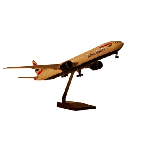 British Airways B777 Flugzeugmodell im Maßstab 1:157, 47 cm, mit Lichtern und Rädern, Landebahn, Flugzeugmodell aus Kunstharz, unter Luftdruck geformt, mit Halterung (with Light) von WWPIS