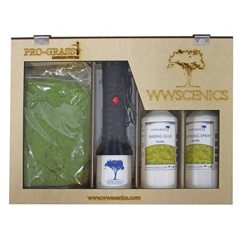 WWS War World Scenics WWScenics Pro Grass Gras-Schichtaufbau Set | Starter Kit mit Statische Grasfasern und Begrasungsgerät von WWS War World Scenics