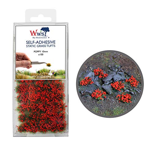 War World Scenics 10mm Mohn Rote Selbstklebende Statische Grasbüschel x 100 - Modellbau Modellbahn Landschaftsbau Diorama Miniatur Tabletop Spiele Wargame Modelleisenbahn Geländebau von WWS War World Scenics