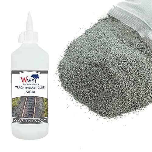 War World Scenics 1kg Extra Feiner Dunkelgrauer Schotter & 500ml Gleisschotter-Kleber Modellbahn Set von WWS War World Scenics