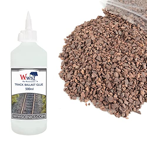 War World Scenics 1kg Mittelgroßer Roter Schotter & 500ml Gleisschotter-Kleber Modellbahn Set von WWS War World Scenics