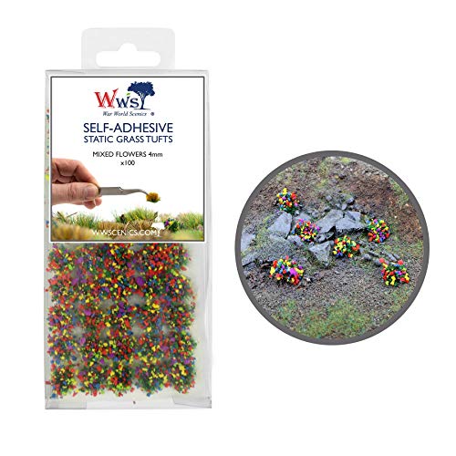 War World Scenics 4mm Blumen Mischung Selbstklebende Statische Grasbüschel x 100 - Modellbau Modellbahn Landschaftsbau Diorama Miniatur Tabletop Spiele Wargame Modelleisenbahn Geländebau von WWS War World Scenics