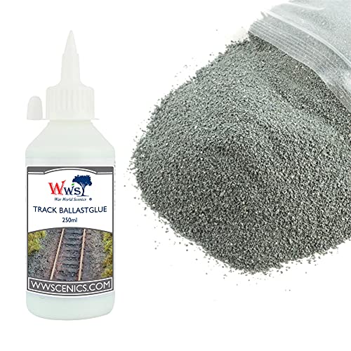 War World Scenics 500g Extra Feiner Dunkelgrauer Schotter & 250ml Gleisschotter-Kleber Modellbahn Set von WWS War World Scenics