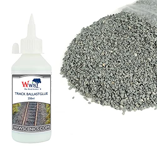War World Scenics 500g Feiner Dunkelgrauer Schotter & 250ml Gleisschotter-Kleber Modellbahn Set von WWS War World Scenics