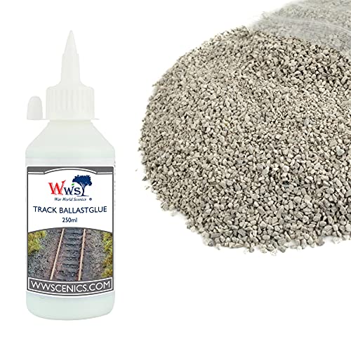 War World Scenics 500g Feiner Hellgrauer Schotter & 250ml Gleisschotter-Kleber Modellbahn Set von WWS War World Scenics