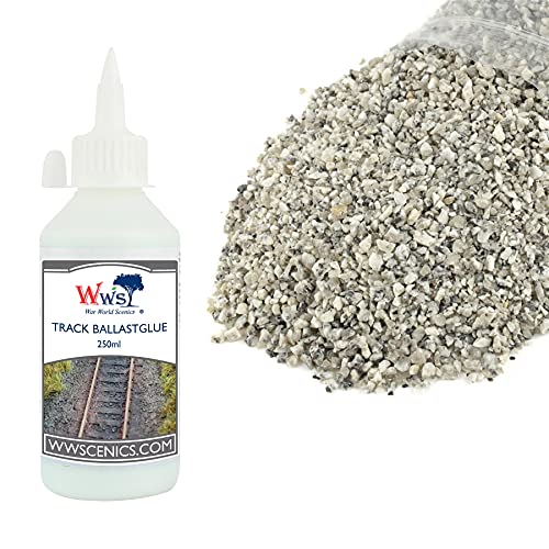 War World Scenics 500g Mittelgroßer Grauer Schotter & 250ml Gleisschotter-Kleber Modellbahn Set von WWS War World Scenics