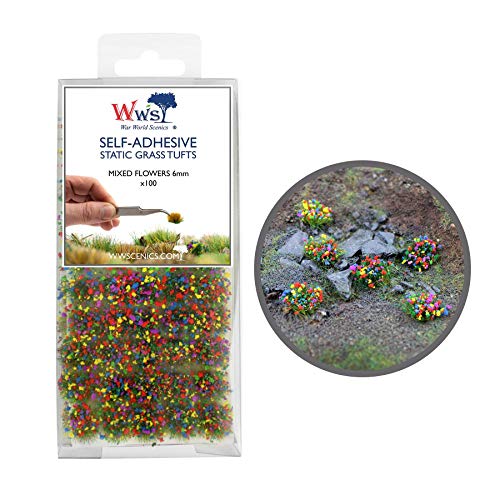 War World Scenics 6mm Blumen Mischung Selbstklebende Statische Grasbüschel x 100 - Modellbau Modellbahn Landschaftsbau Diorama Miniatur Tabletop Spiele Wargame Modelleisenbahn Geländebau von WWS War World Scenics
