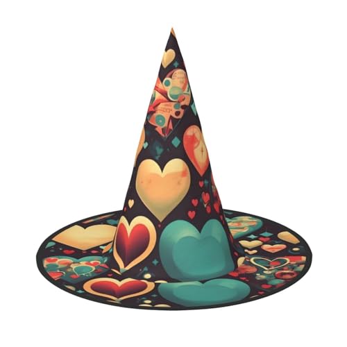 Bunte Herzen, Halloween-Hexenhut, Kostüm, Partyhut, geeignet für Bühnenspiel-Zubehör Bunte Herzen, Halloween-Hexenhut, Kostüm, Partyhut, geeignet für Bühnenspiel-Zubehör von WXCJWD