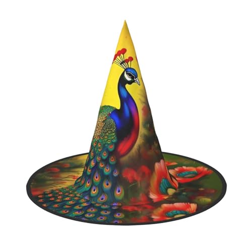 Halloween-Hexenhut, Pfauenblumen, Kostüm, Partyhut, geeignet für Bühnenspiel-Zubehör, 1 Stück von WXCJWD
