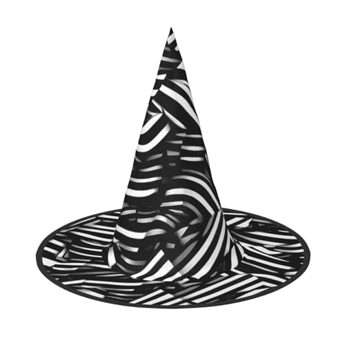 Schwarze und weiße Linien, 1 Stück, Halloween-Hexenhut, Kostüm, Partyhut, geeignet für Bühnenspiel-Zubehör von WXCJWD
