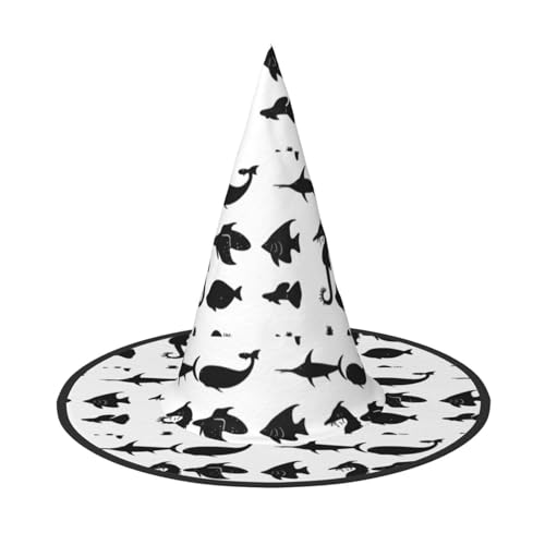 Schwarzer und weißer Fisch-Hut, Halloween-Hexenhut, Kostüm, Partyhut, geeignet für Bühnenspiel-Zubehör, 2 Stück von WXCJWD