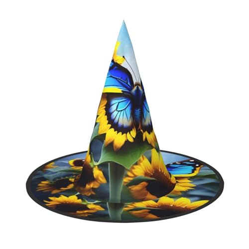Sonnenblumen-blauer Schmetterling, 1 Stück, Halloween-Hexenhut, Kostüm, Partyhut, geeignet für Bühnenspiel-Zubehör von WXCJWD