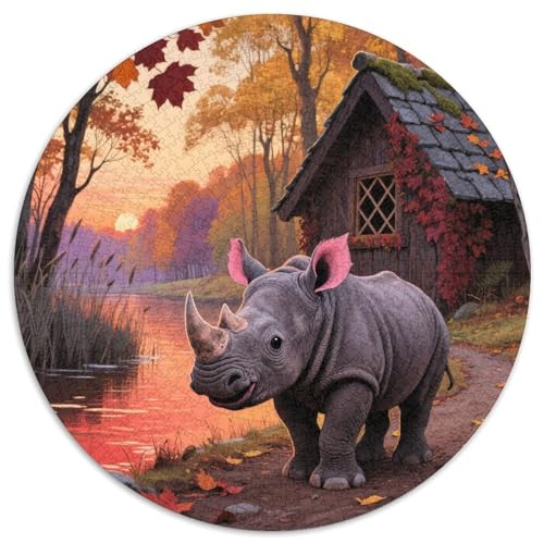 1000 Teile Baby Nashorn Puzzle – Für Erwachsene, Anspruchsvolles Spiel, Herbsthütte Puzzle, Wohnkultur, Geschenk Für Kinder 1000pcs (67.5x67.5cm) von WXLWHR