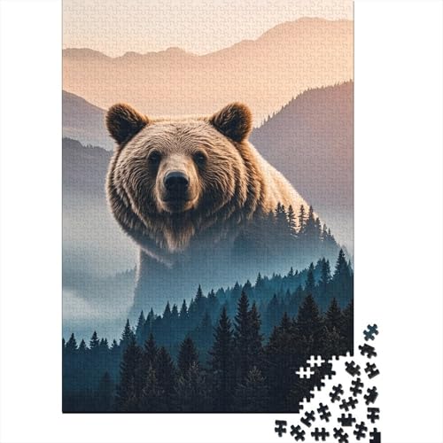 1000 Teile Bär Puzzle Für Erwachsene Und Kinder Holzpuzzle Geduldspiel Bär-Wald-Berge Puzzles Wohndekoration Geschenk Zu Weihnachten 1000pcs (75x50cm) von WXLWHR