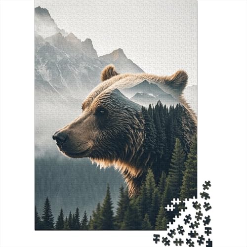 1000 Teile Bär Puzzle Für Erwachsene Und Kinder Holzpuzzle Pädagogisches Spiel Bär-Wald-Berge Puzzles Wohndekoration Geschenkideen 1000pcs (75x50cm) von WXLWHR