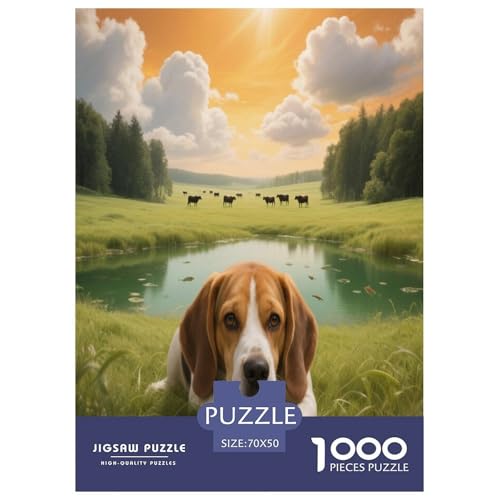 1000 Teile Beagle Puzzle – Für Erwachsene, Familienspaß & Bildung, Beagle Wiese Puzzles, Dekoration, Geschenk Für Kinder 70x50cm/1000pcs von WXLWHR