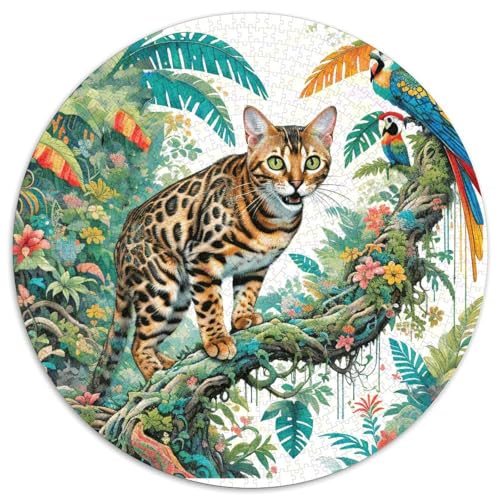 1000 Teile Bengal Katze Puzzle Für Jugendliche Und Erwachsene Geduldspiel Bengal Katze Tropische Pflanzen Puzzles Aus Karton Wohndekoration Geschenk Zu Weihnachten 1000pcs (67.5x67.5cm) von WXLWHR