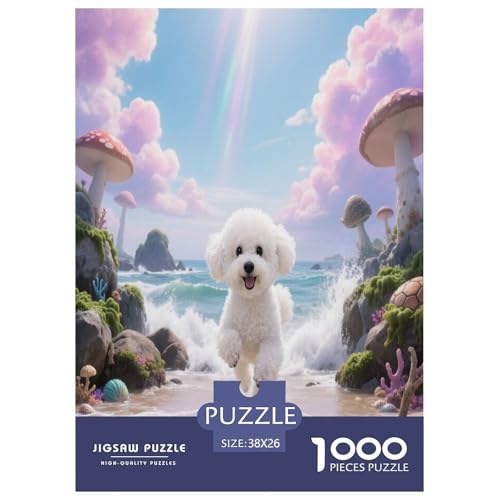 1000 Teile Bichon Frisé Puzzle – Für Erwachsene, Familienspaß & Bildung, Hund Meeresküste Puzzle, Wohnkultur, Geschenk Für Erwachsene 38x26cm/1000pcs von WXLWHR