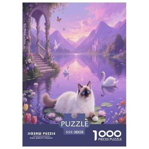 1000 Teile Birman Katze Puzzle – Für Erwachsene, Herausforderndes Denkspiel, Romantic Garten Puzzle, Wohnkultur, Geschenk Für Kinder 38x26cm/1000pcs von WXLWHR