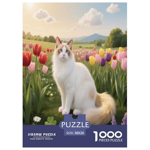 1000 Teile Birman Katze Puzzle – Für Erwachsene, Herausforderndes Denkspiel, Tulpenfeld Puzzles, Wohnkultur, Geschenkideen 38x26cm/1000pcs 1000 Teile Birman Katze Puzzle – Für Erwachsene, Herausforderndes Denkspiel, Tulpenfeld Puzzles, Wohnkultur, Geschenkideen 38x26cm/1000pcs von WXLWHR