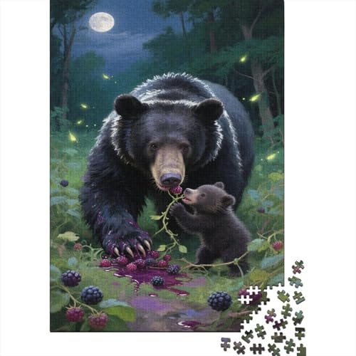 1000 Teile Black Bär Puzzle Für Erwachsene Und Kinder Holzpuzzle Pädagogisches Spiel Große-kleine-Schwarze-Bären-Beeren-essend Puzzles Wohndekoration Geschenkideen 1000pcs (75x50cm) von WXLWHR