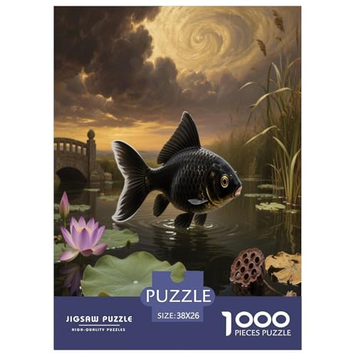 1000 Teile Black Goldfisch Puzzle – Für Erwachsene, Herausforderndes Denkspiel, Lotus-Teich Puzzles, Dekoration, Einzigartiges Geschenk 38x26cm/1000pcs 1000 Teile Black Goldfisch Puzzle – Für Erwachsene, Herausforderndes Denkspiel, Lotus-Teich Puzzles, Dekoration, Einzigartiges Geschenk 38x26cm/1000pcs von WXLWHR