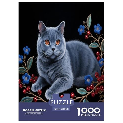 1000 Teile Britisch Kurzhaar Katze Blau Puzzle – Für Erwachsene, Herausforderndes Denkspiel, Blumen Puzzle, Wohnkultur, Einzigartiges Geschenk 70x50cm/1000pcs 1000 Teile Britisch Kurzhaar Katze Blau Puzzle – Für Erwachsene, Herausforderndes Denkspiel, Blumen Puzzle, Wohnkultur, Einzigartiges Geschenk 70x50cm/1000pcs von WXLWHR