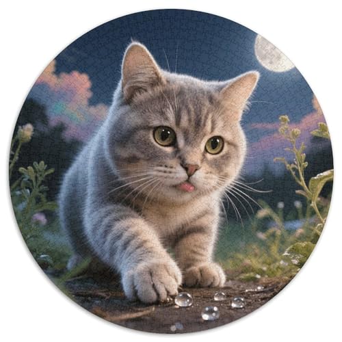 1000 Teile Britisch Kurzhaar Puzzle Für Jugendliche Und Erwachsene Geschicklichkeitsspiel Katze Mondlicht Puzzles Aus Karton Wohndekoration Geschenk Für Kinder 1000pcs (67.5x67.5cm) von WXLWHR