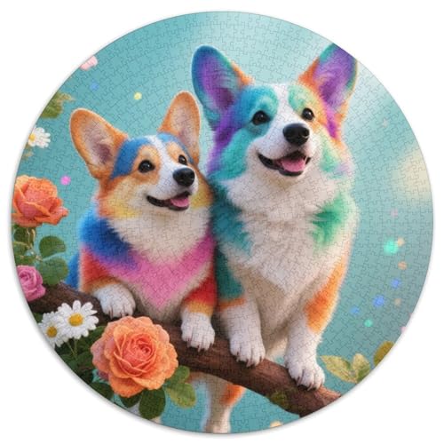1000 Teile Bunter Corgi Puzzle – Für Erwachsene, Familienfreundlicher Denkspaß, Rosenblumen Puzzles, Wohnkultur, Geschenk Für Erwachsene 1000pcs (67.5x67.5cm) von WXLWHR